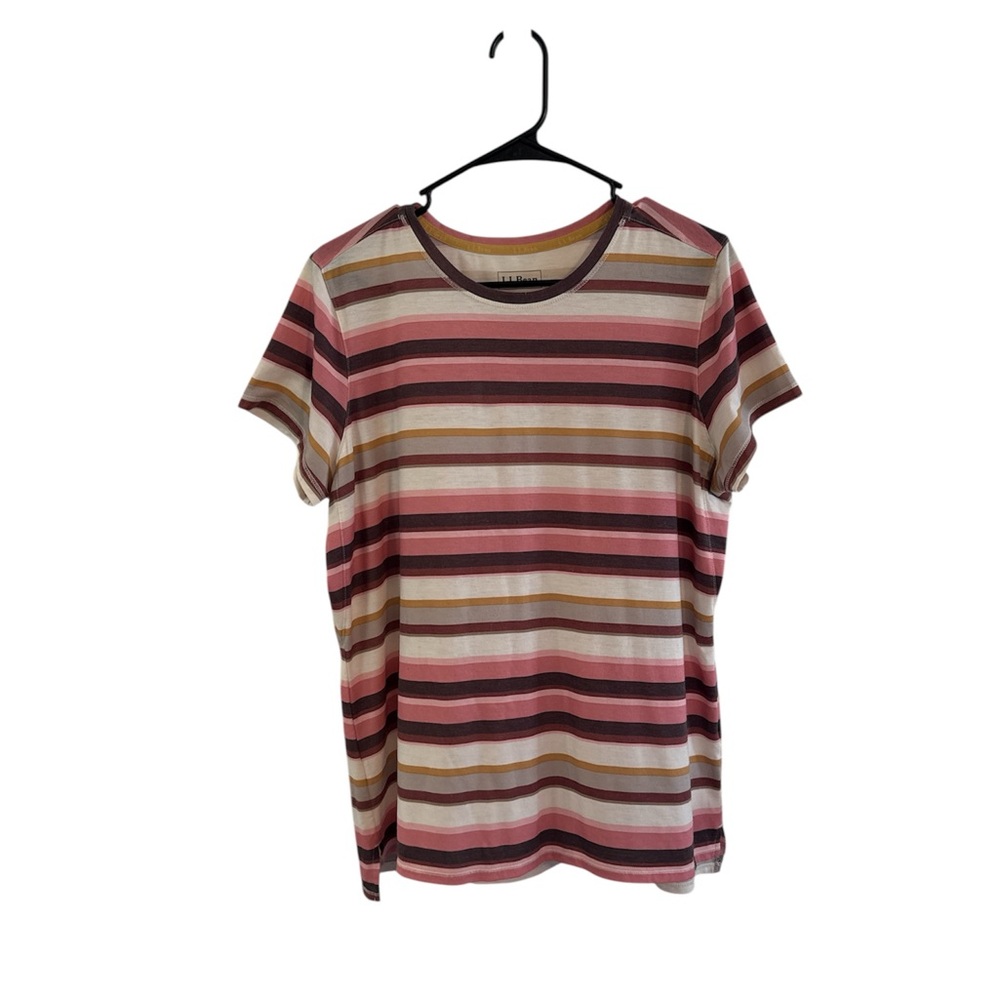 LL Bean Women’s Large Striped Tee Pink Burgundy Mustard Casual Top